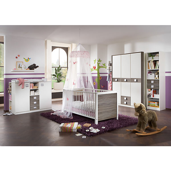 Komplett Kinderzimmer JETTE, 3-tlg. (Kleiderschrank 3-trg., Kinderbett, Wickelkommode breit inkl. Unterschrank), alpinweiß/Montana Eiche