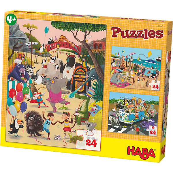 3er Puzzle-Set - Verrückte Tiere - 24 Teile