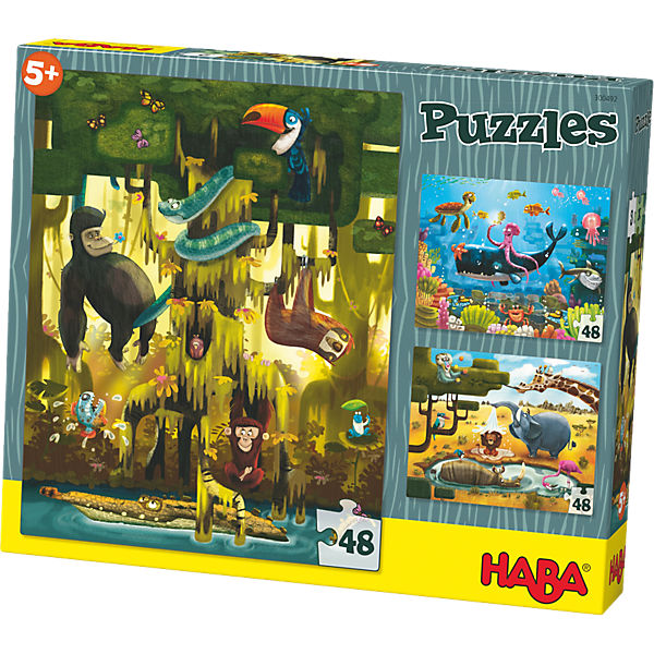 3er Puzzle-Set - Tiere der Welt - 48 Teile