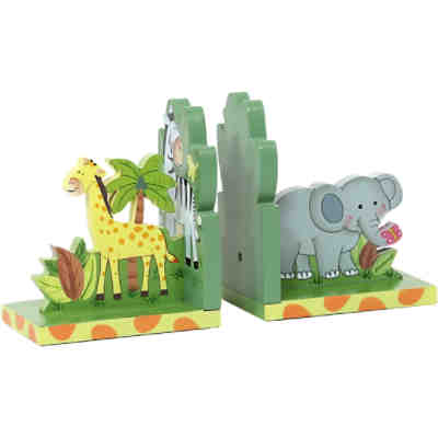 Buchstützen Dschungel Elefant und Giraffe, teilmassiv