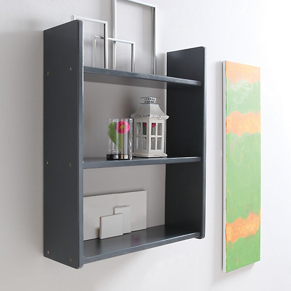 Wandregal Kiefer massiv dunkelgrau, 60 x 74 cm