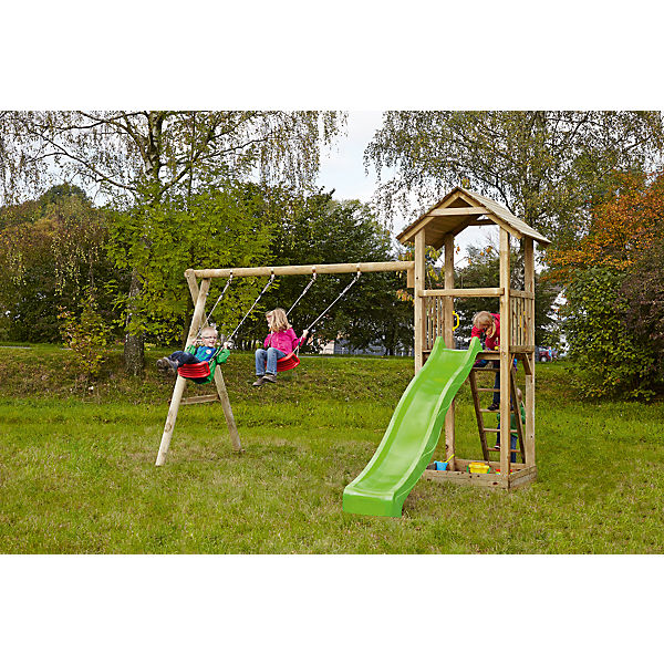 Spielturm mit Holzdach und Rutsche hellgrün - PIRATE & PRINCESS 3 -