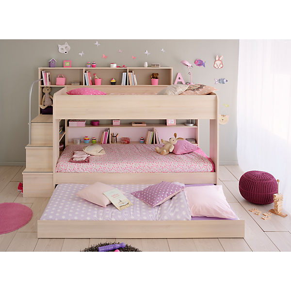 Etagenbett Bibop inkl. Bettschubkasten, 90 x 200 cm, Akazie rosa/braun (wechselbar)