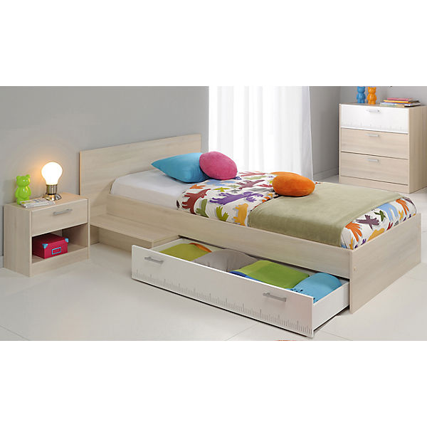 Komplettzimmer Charly 3-tlg. (Bett inkl. Bettschubkasten, Kommode, Nachttisch) , Akazie
