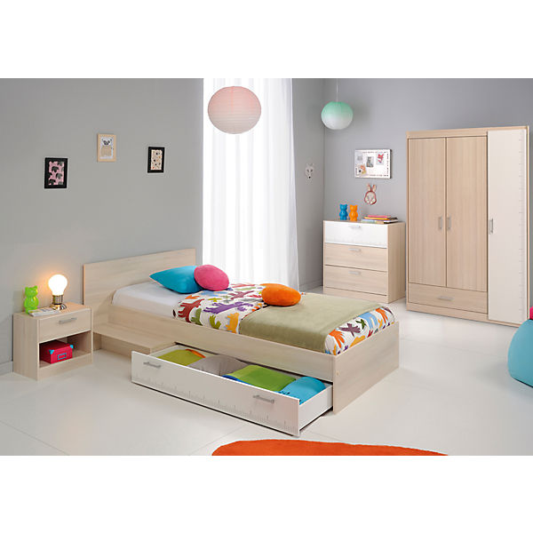 Komplettzimmer Charly 4-tlg. (Kleiderschrank 3-trg., Bett inkl. Bettschubkasten, Schubkastenkommode, Nachttisch), Akazie