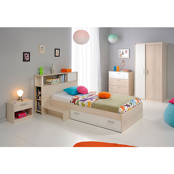 Komplettzimmer Charly 5-tlg. (Kleiderschrank 2-trg., Bett inkl. Bettschubkasten, Anstellregal, Kommode, Nachttisch), Akazie