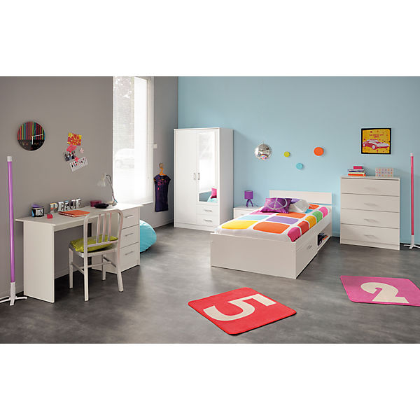 Komplettzimmer Infinity 5-tlg. (Kleiderschrank 2-trg., Bett 90x200cm, Schreibtisch, Kommode, Nachttisch), weiß