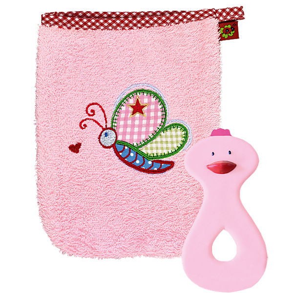 Geschenkset Waschhandschuh und Beißring rosa BabyGlück