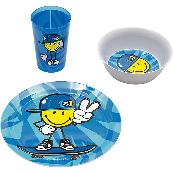 Kindergeschirr Smiley Kid blau, 3-tlg.
