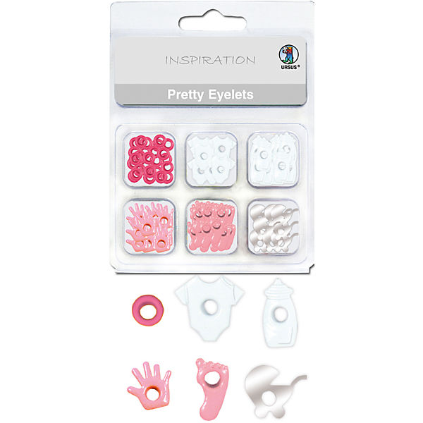 Papierösen Metall Pretty Eyelets Baby Girl, 76 Stück in 6 Designs