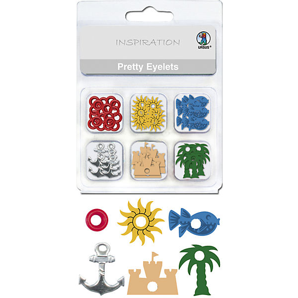 Papierösen Metall Pretty Eyelets Sommer, 76 Stück in 6 Designs