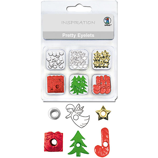 Papierösen Metall Pretty Eyelets Weihnachten, 76 Stück in 6 Designs