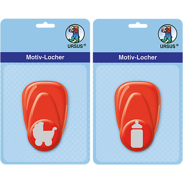 Motiv-Locher Set "klein" mit Hebel bestehend aus je 1 Motiv "Baby-Flasche" und "Kinderwagen"