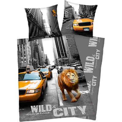 Wende- Bettwäsche Löwe & New York Taxi, Linon, 135 x 200 cm