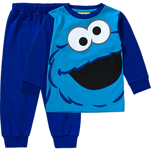 SESAMSTRASSE Schlafanzug blau Gr. 128/134 Jungen Kinder
