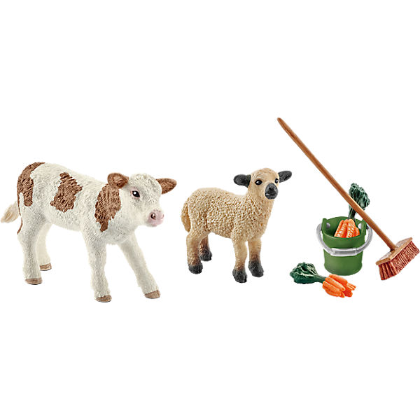 Schleich 41422 Farm World: Stallpflege mit Kalb und Schäfchen