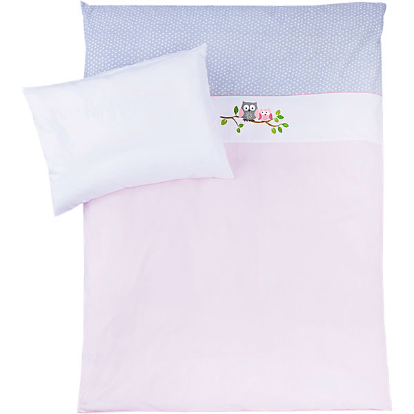 Kinderbettwäsche kleine Eulen, rosa, 100 x 135 cm
