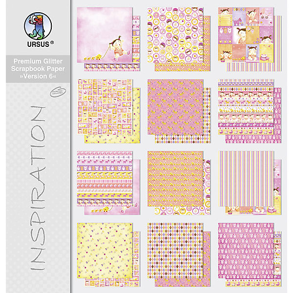 Bastelblock Premium Glitter Baby Mädchen, 12 Bogen 30,5 x 30,5 cm