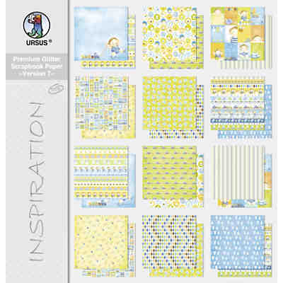 Bastelblock Premium Glitter Baby Junge, 12 Bogen 30,5 x 30,5 cm