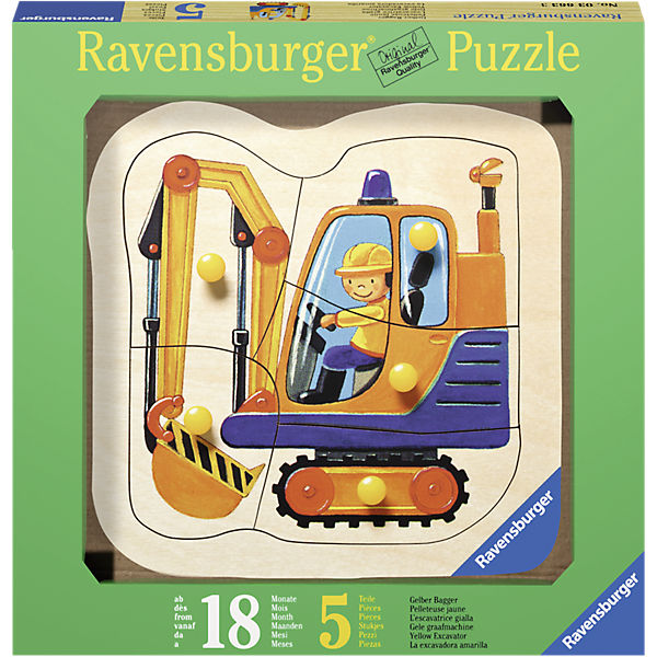 Holzpuzzle Gelber Bagger 5 Teile