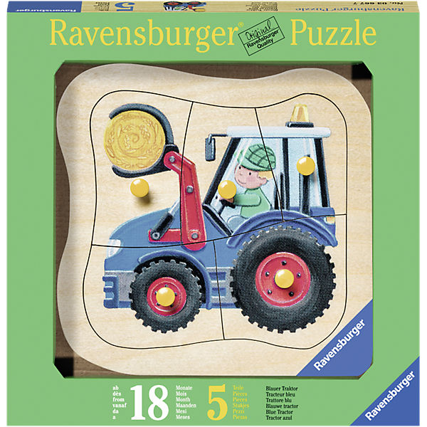 Holzpuzzle Blauer Traktor 5 Teile