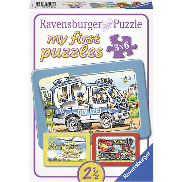 my first Puzzle Feuerwehr, Polizei, Krankenwagen 3 x 6 Teile