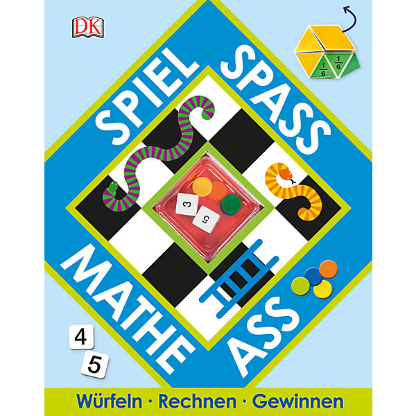 Spiel, Spaß, Mathe-Ass, mit Spielplättchen und 2 Würfeln