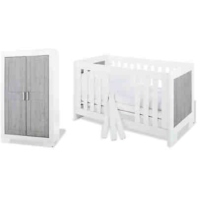 Komplett Kinderzimmer LOLLE, (Kinderbett, Wickelkommode und Kleiderschrank 2-trg.), Esche grau