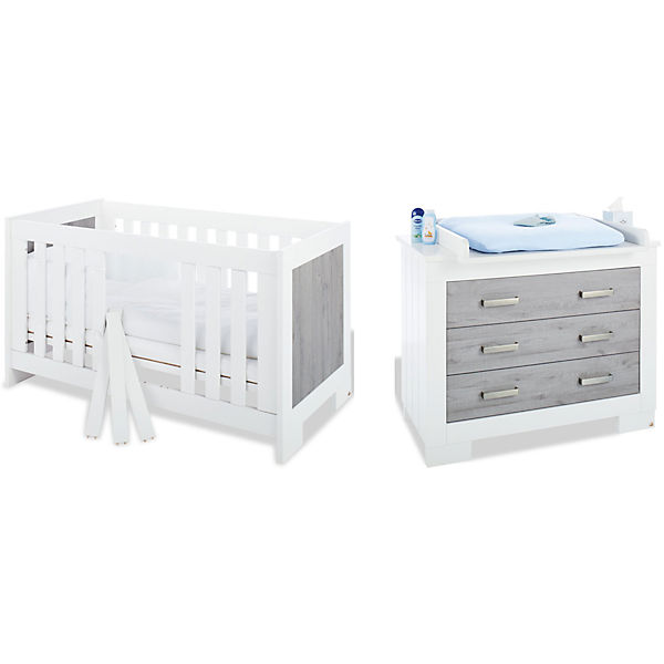 Sparset LOLLE, (Kinderbett und Wickelkommode), Esche grau
