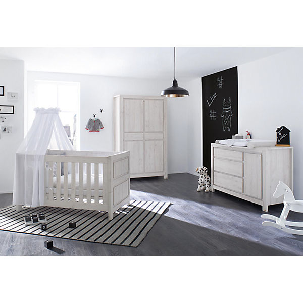 Komplett Kinderzimmer LINE breit, 3-tlg., Eiche MDF grau