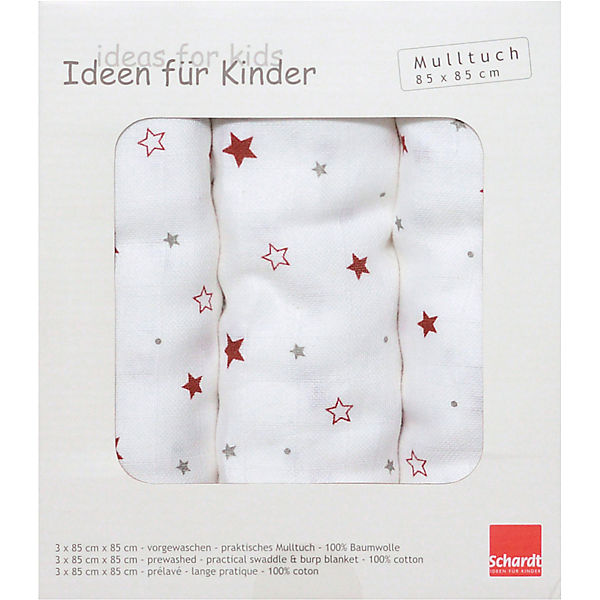Mulltücher STERNCHEN rot, 3er Pack