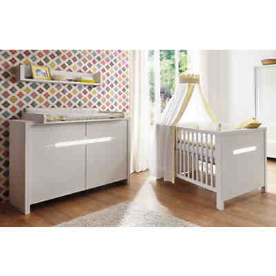 Sparset Poppy White (Kombi-Kinderbett 70 x 140 cm, Umbauseiten und Wickelkommode), Dekor/MDF weiß