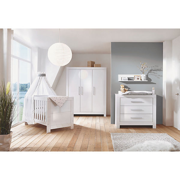Sparset Nordic Hochglanz (Kinderbett 70x140 cm und Wickelkommode), Dekor Hochglanz weiß