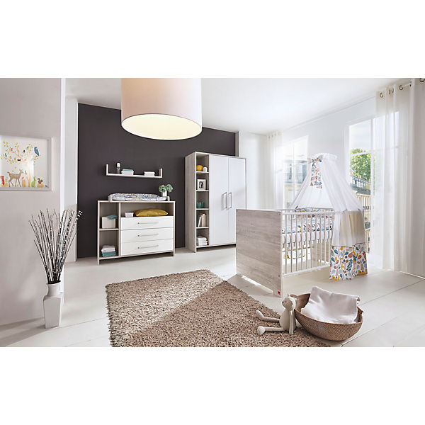 Sparset Eco Cascina (Kinderbett 70 x 140 cm und Wickelkommode), Dekor weiß/Holzdekor Cascina
