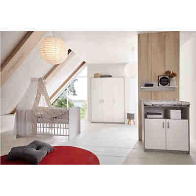 Komplett Kinderzimmer Classic Grey (Kombi-Kinderbett 70 x 140 cm mit Umbaukit, Wickelkommode und Kleiderschrank 3-trg.), Dekor grau/weiß