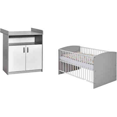 Sparset Classic Grey (Kombi-Kinderbett 70x140 cm mit Umbaukit und Wickelkommode), Dekor grau/weiß 2