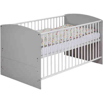 Kombi-Kinderbett Classic Grey, 70 x 140 cm, mit Umbaukit, Dekor grau/Massivholz weiß