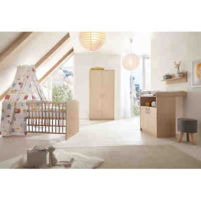 Komplett Kinderzimmer Classic Buche (Kombi-Kinderbett 70 x 140 cm mit Umbaukit, Umbauseiten, Wickelkommode und Kleiderschrank 2-trg.), Holzdekor Buche