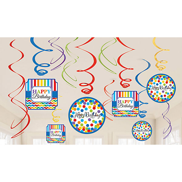 Dekospiralen Bright Birthday, 12-tlg.