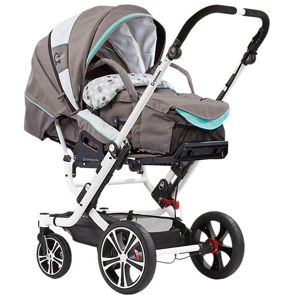 Kombi Kinderwagen F6 Air+ inkl. C-Lift Tragetasche, Gestell weiß, cappuccino/grau/aqua/Tupfen, 2016