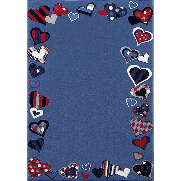 Kinderteppich Just Hearts, blau