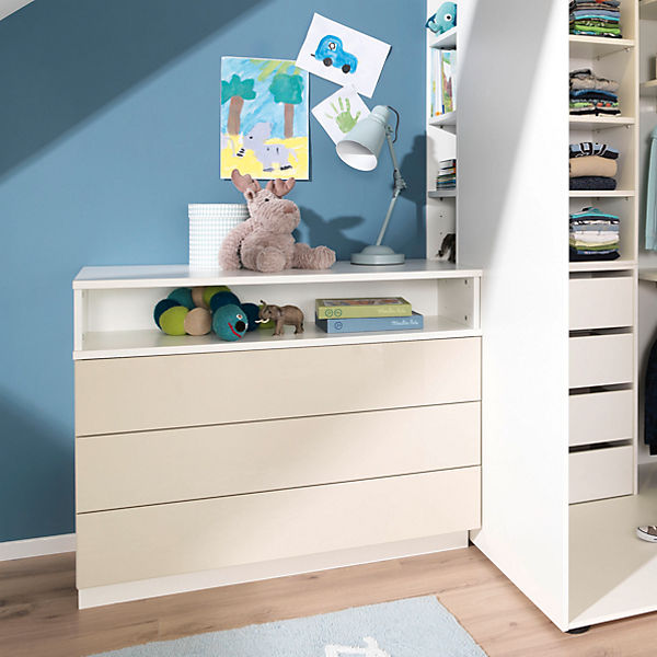 Wickelkommode EMMI, mit 3 Schubkästen, Weiß/Macchiato Hochglanz, Höhe 98 cm