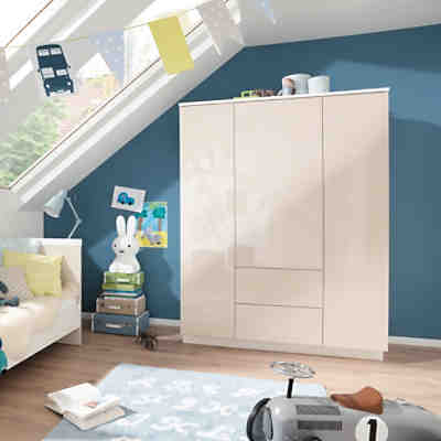 Kleiderschrank EMMI, 3-türig, Weiß/Macchiato Hochglanz