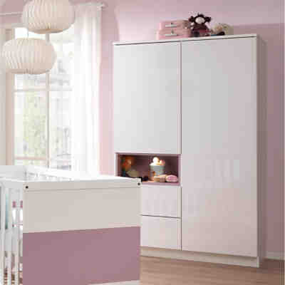 Kleiderschrank MALIE, 2-türig, Kristallweiß Hochglanz, Rosé