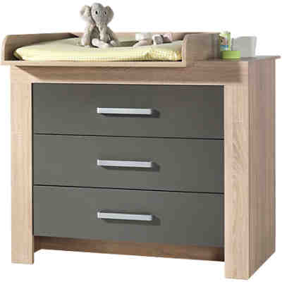 Wickelkommode MATILDE, mit 3 Schubkästen, Wildeiche, Lava, Höhe 92 cm