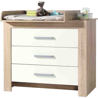 Wickelkommode MATILDE, mit 3 Schubkästen, Wildeiche, weiß, Höhe 92 cm