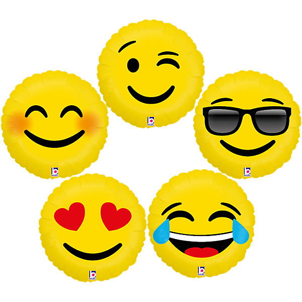 Folienballon-Set Emojis 46 cm, 5 Stück