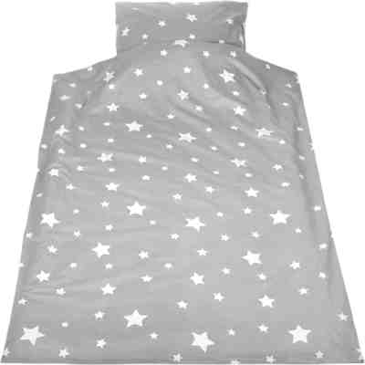 Kinderbettwäsche Sternchen, Cretonne, grau, 100 x 135 cm + 40 x 60 cm von Pötter 2