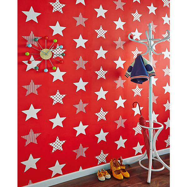 Tapete Sterne rot, 10 m x 53 cm