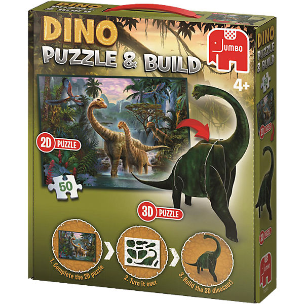 Dinosaurier Puzzle & Build 2D-3D - 50 Teile